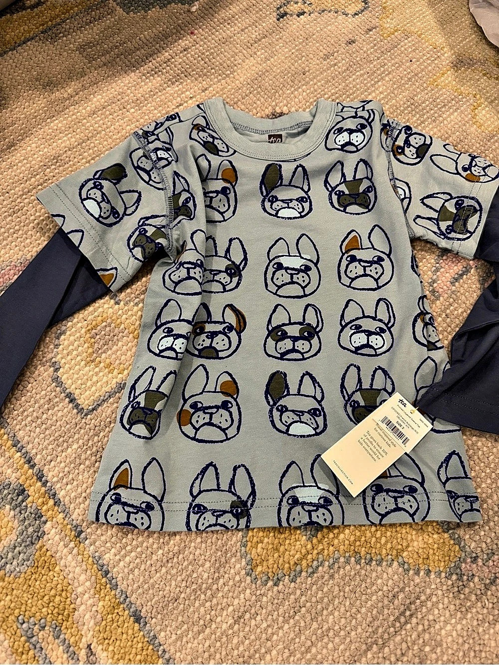 Tea Collection Printed Layered Sleeve Tee French Bulldogs 3